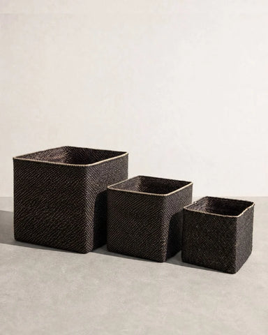 Handwoven Square Iringa Baskets | Natural & Black | Tanzania