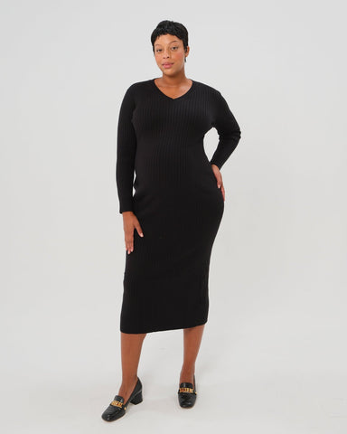 Full Body Ribbed Maternity & Nursing Midi Sweater Dress in Black - Women's Maternity and Nursing Dress photo