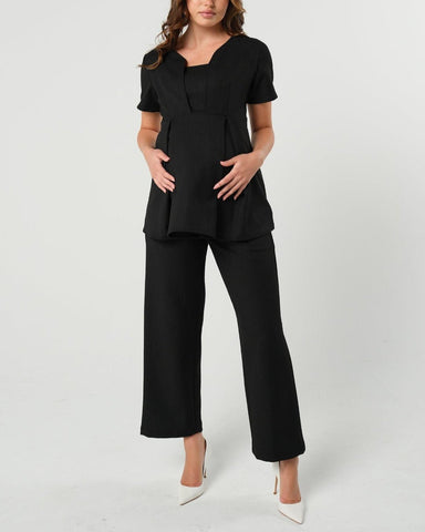 Nathalie Wide Leg Maternity Trouser (Regular & Petite) in Black - Maternity trousers for work photo