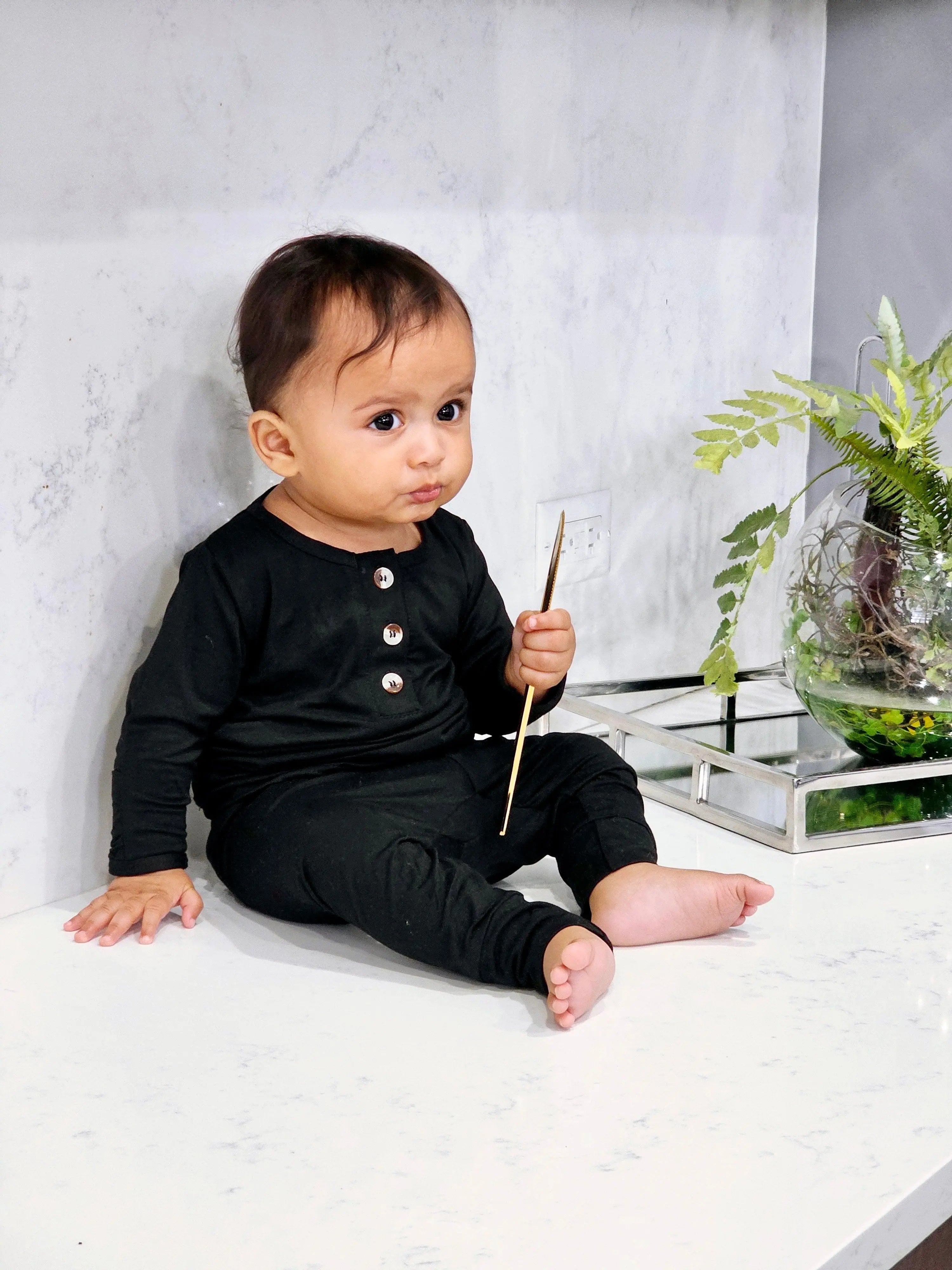 Top and Bottom Outfit and Hat Set, Newborn Clothes, Baby Boy Outfit Sets - Black in - Onesies photo