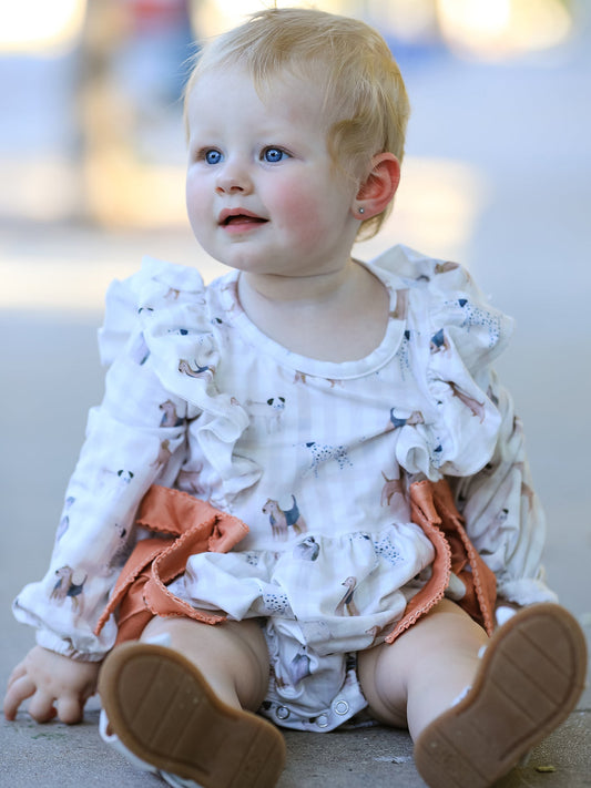 Fall Plaid Dog Print Girls Long Sleeve Romper -