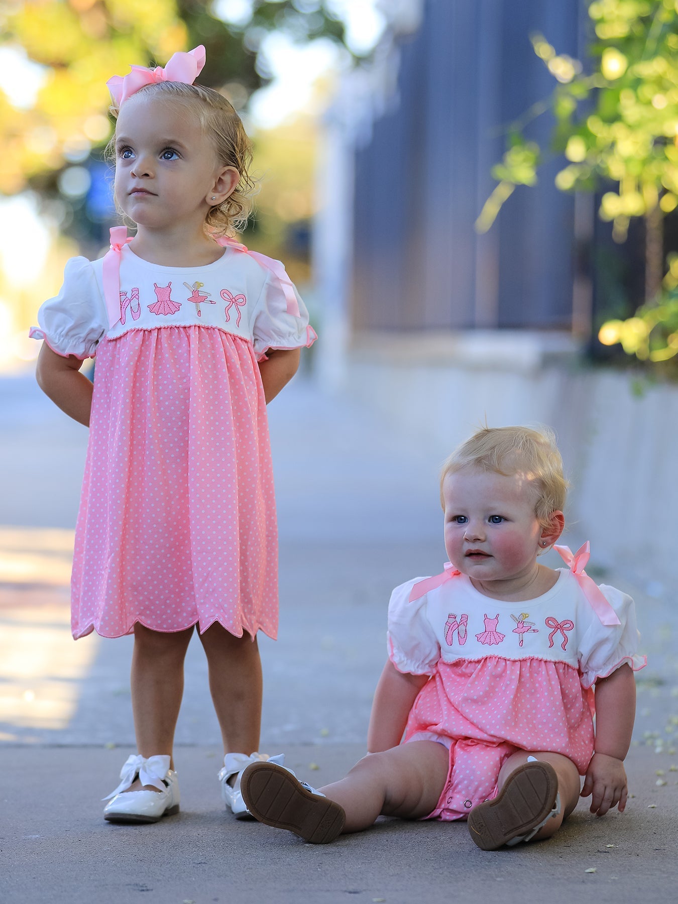 Fall Pink Ballet Embroidery Bow Bubble Romper