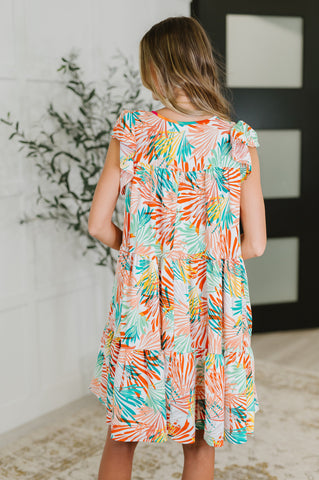 Bless Your Love Tiered Dress in Ivory, Orange and Mint in - Womens photo