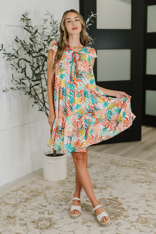 Bless Your Love Tiered Dress in Ivory, Orange and Mint in - Womens photo