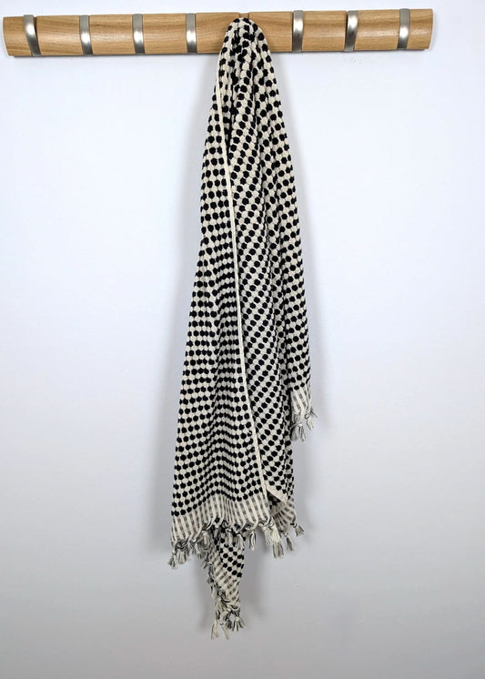 Bloom Collection – Oversized Turkish Cotton Bath Towel with Raised Texture and Hand-Tied Tassels in Black - Bath Towels & Washcloths photo