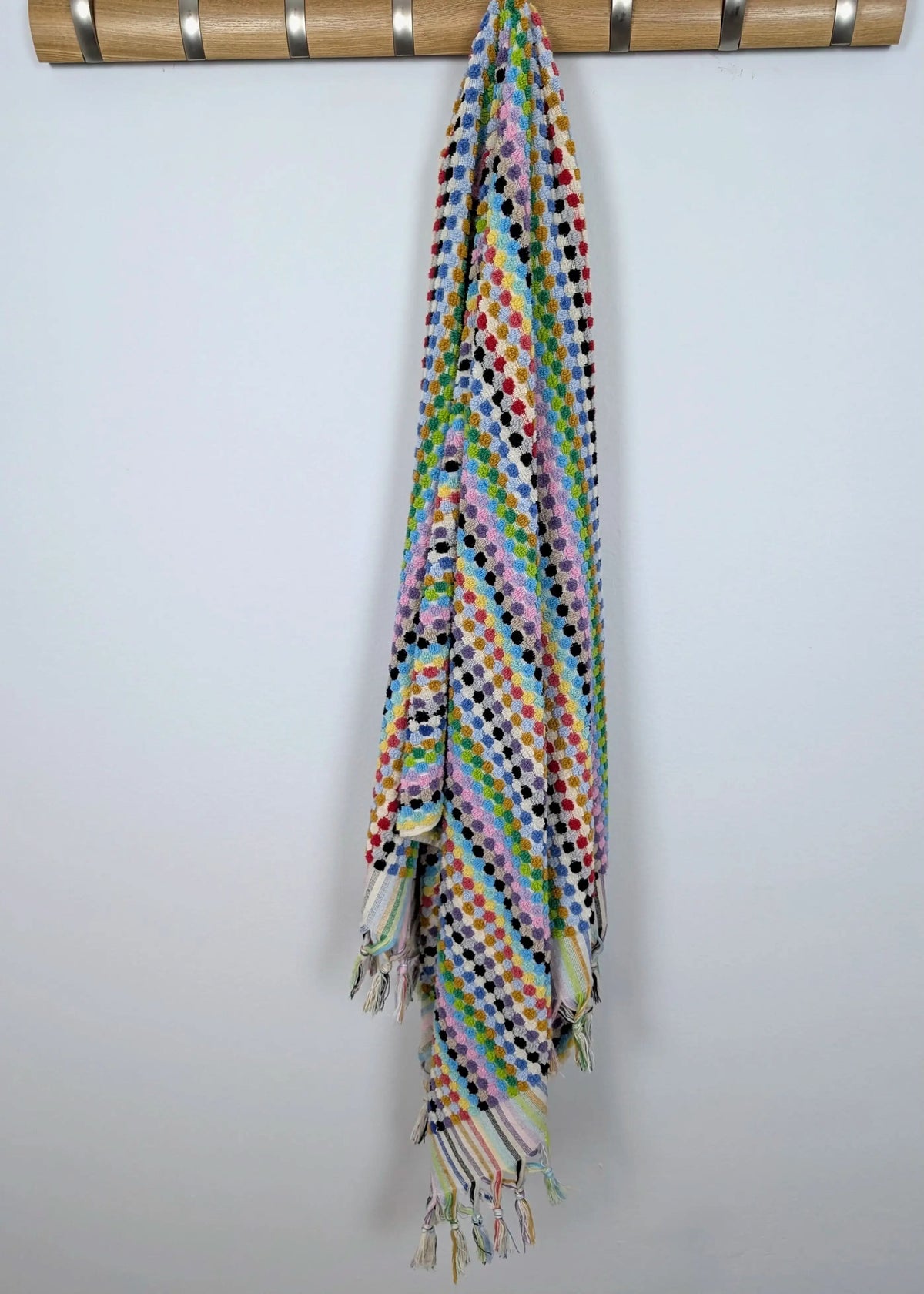 Bloom Collection – Oversized Turkish Cotton Bath Towel with Raised Texture and Hand-Tied Tassels in Rainbow - Bath Towels & Washcloths photo