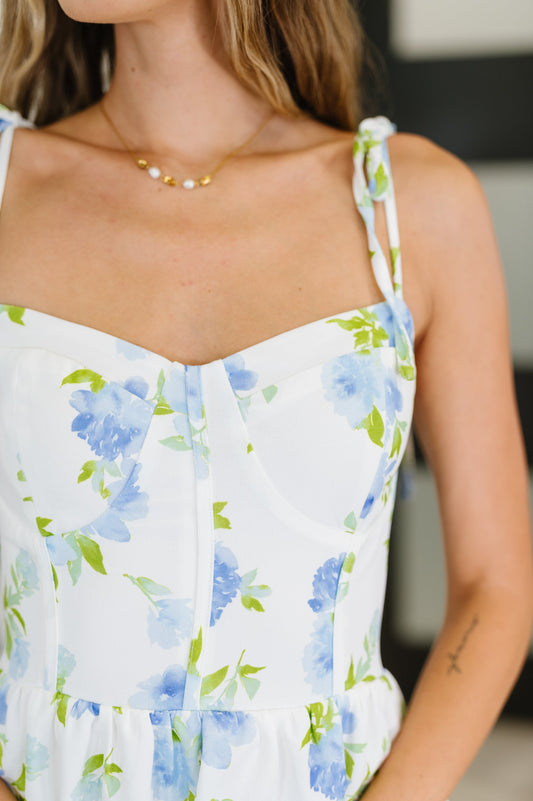 Bloomie Baby Tiered Dress in Ivory/Blue in - Womens photo