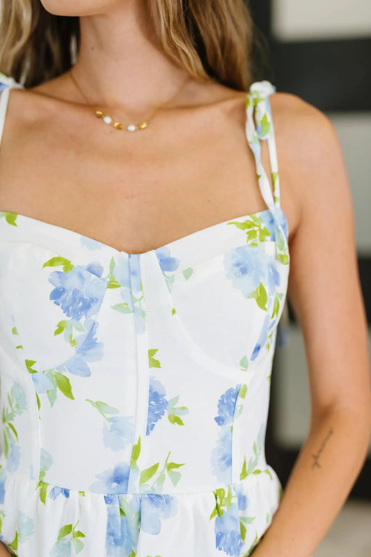 Bloomie Baby Tiered Dress in Ivory/Blue in - Womens photo