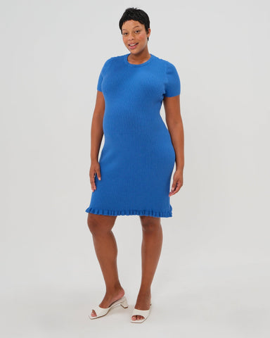 Short Sleeve Knit Maternity Dress with Playful Hem Detail in - photo