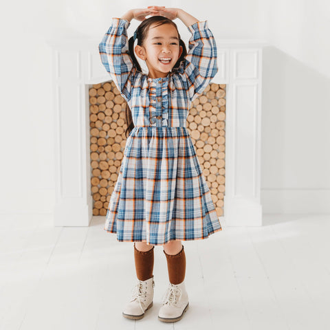 Blue Mix Plaid Dress in - Dress photo