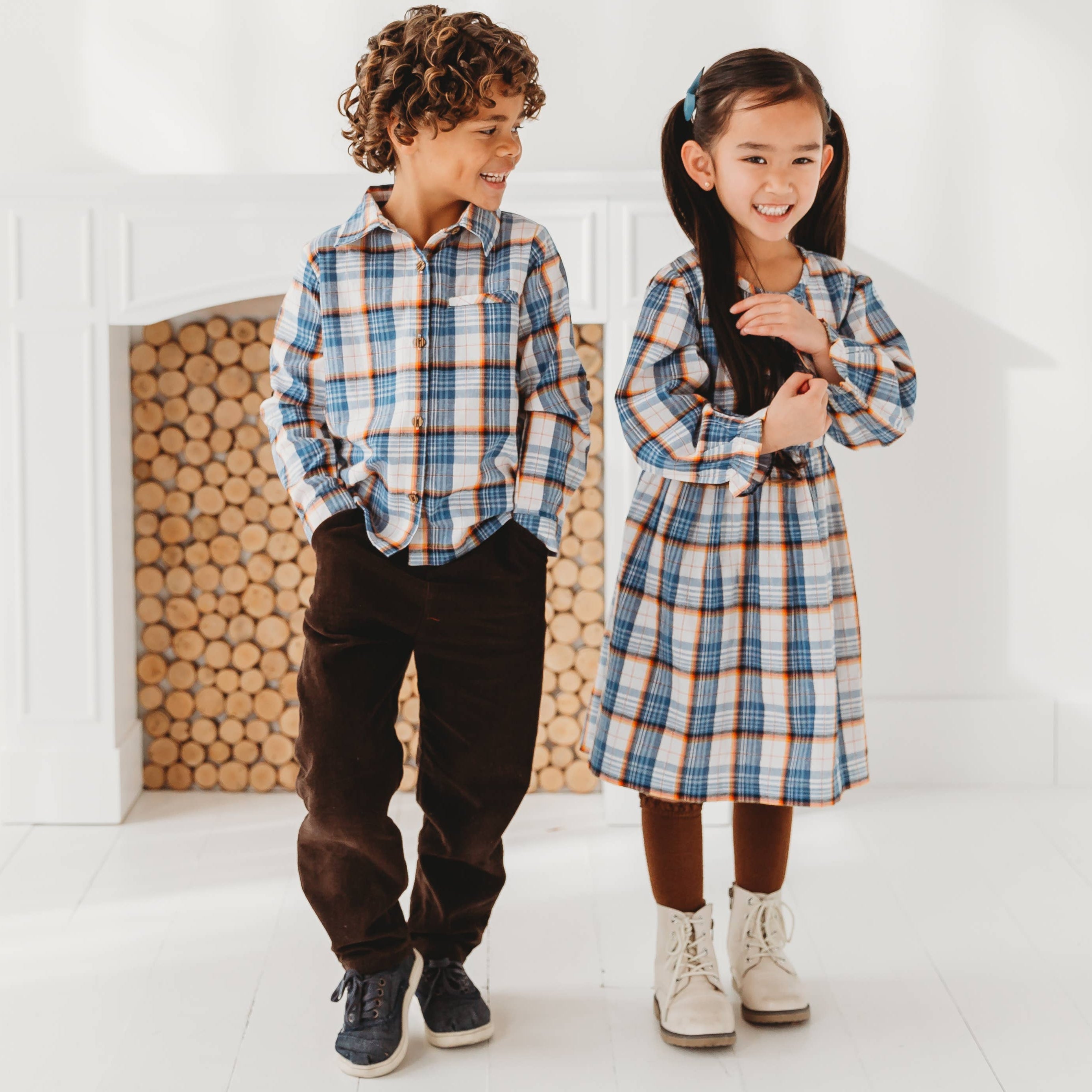 Blue Mix Plaid Dress in - Dress photo