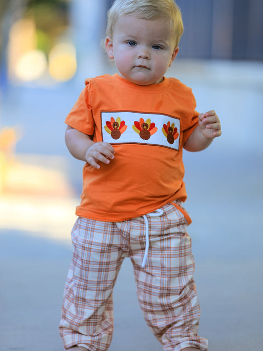 Thanksgiving Turkey Plaid Boys Pants Set -