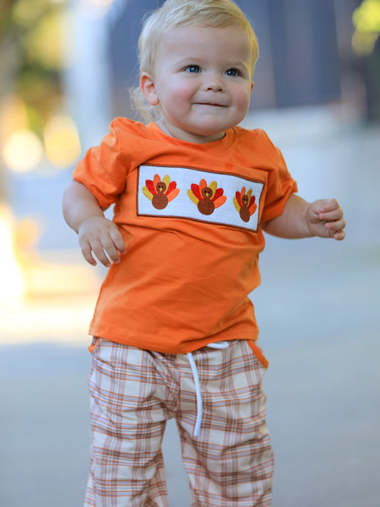 Thanksgiving Turkey Plaid Boys Pants Set -