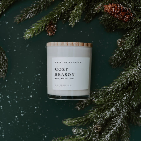 Cozy Season Soy Candle - White Jar - 11 oz in - Candles photo