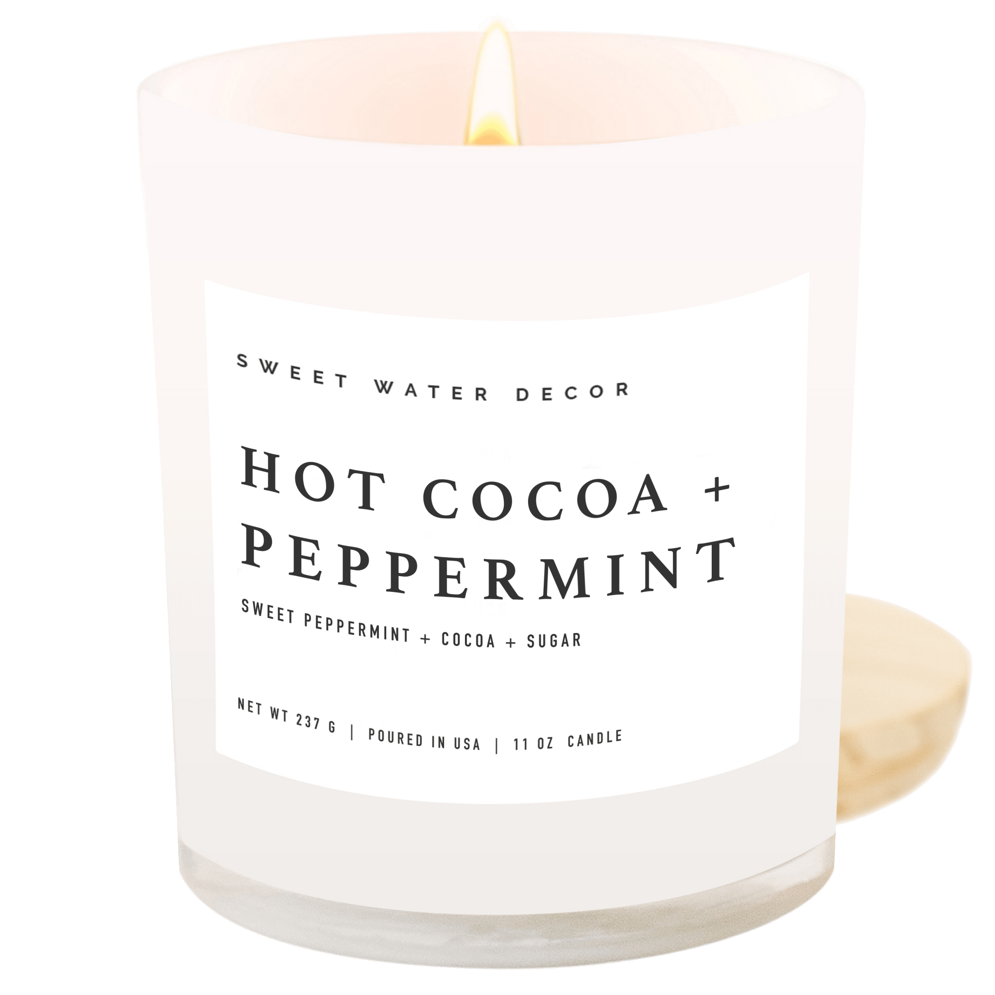 Hot Cocoa and Peppermint Soy Candle - White Jar - 11 oz in - Candles photo
