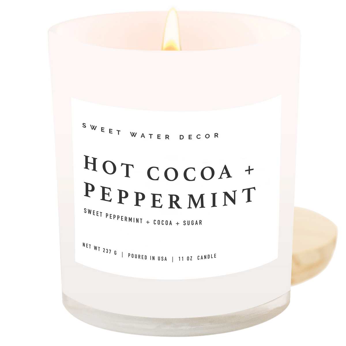Hot Cocoa and Peppermint Soy Candle - White Jar - 11 oz in - Candles photo