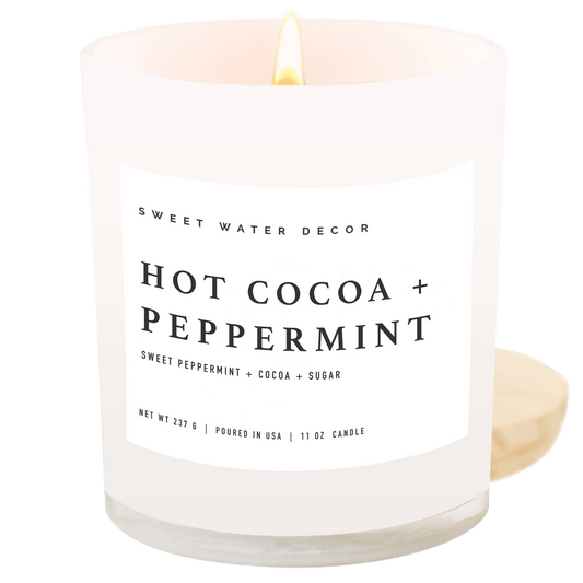 Hot Cocoa and Peppermint Soy Candle - White Jar - 11 oz in - Candles photo