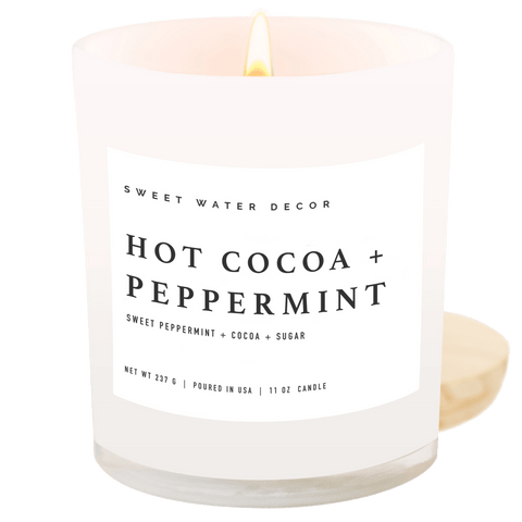Hot Cocoa and Peppermint Soy Candle - White Jar - 11 oz in - Candles photo
