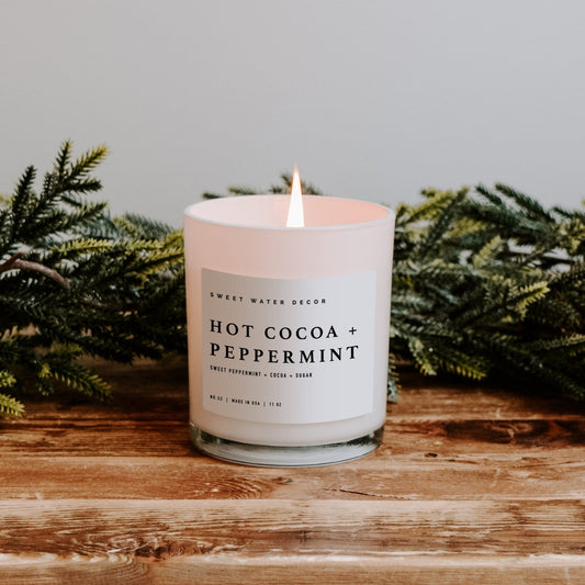 Hot Cocoa and Peppermint Soy Candle - White Jar - 11 oz in - Candles photo