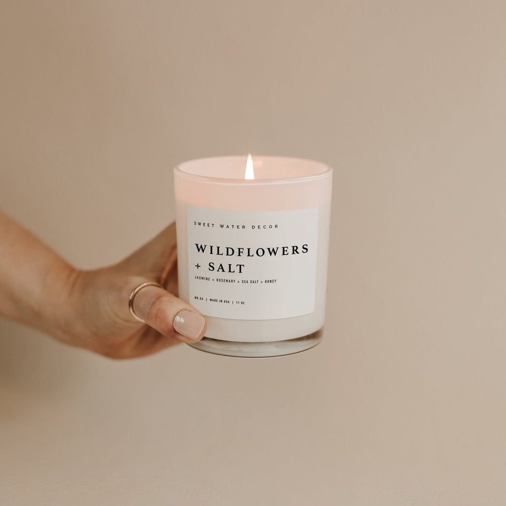 Wildflowers and Salt Soy Candle - White Jar - 11 oz in - Candles photo