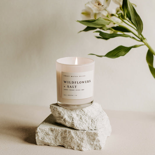 Wildflowers and Salt Soy Candle - White Jar - 11 oz in - Candles photo