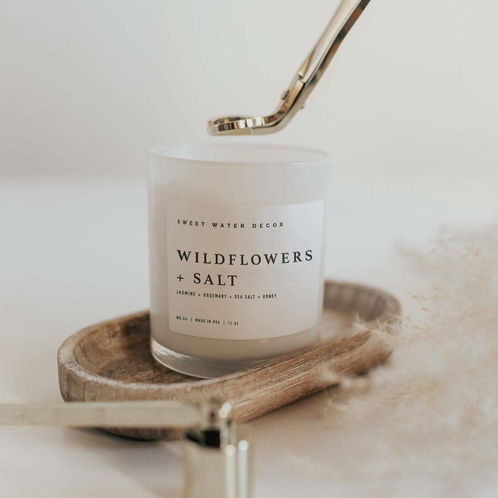 Wildflowers and Salt Soy Candle - White Jar - 11 oz - SwagglyLife Home & Fashion