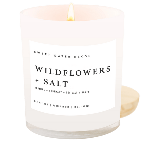 Wildflowers and Salt Soy Candle - White Jar - 11 oz in - Candles photo
