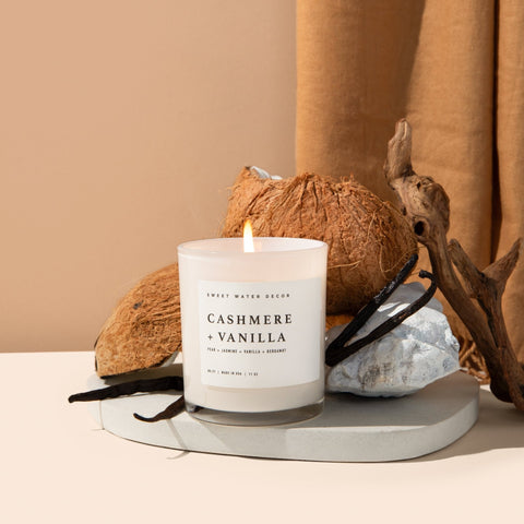 Cashmere and Vanilla Soy Candle - White Jar - 11 oz in - Candles photo