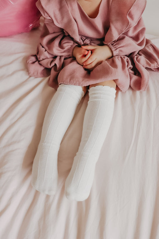 Ruffle Cotton Knee High Socks in - photo