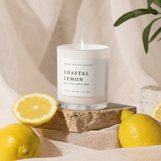 Coastal Lemon Soy Candle - White Jar - 11 oz in - Candles photo
