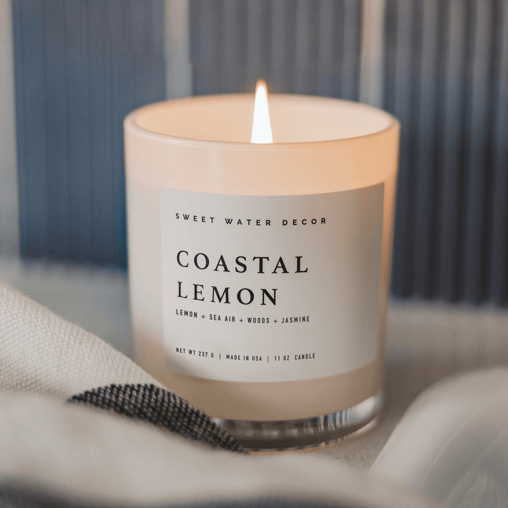 Coastal Lemon Soy Candle - White Jar - 11 oz in - Candles photo