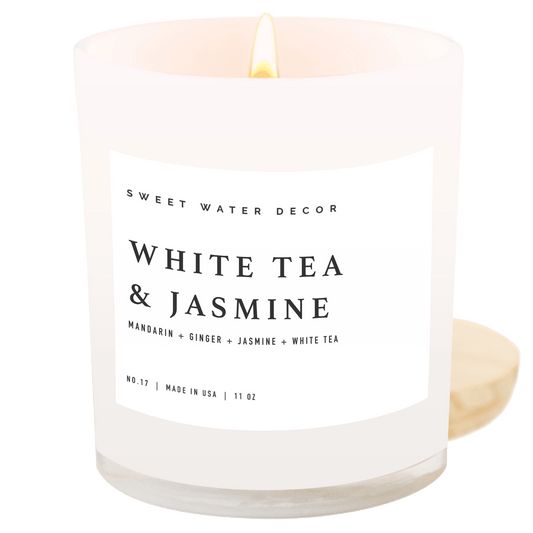 White Tea and Jasmine Soy Candle - White Jar - 11 oz in - Candles photo