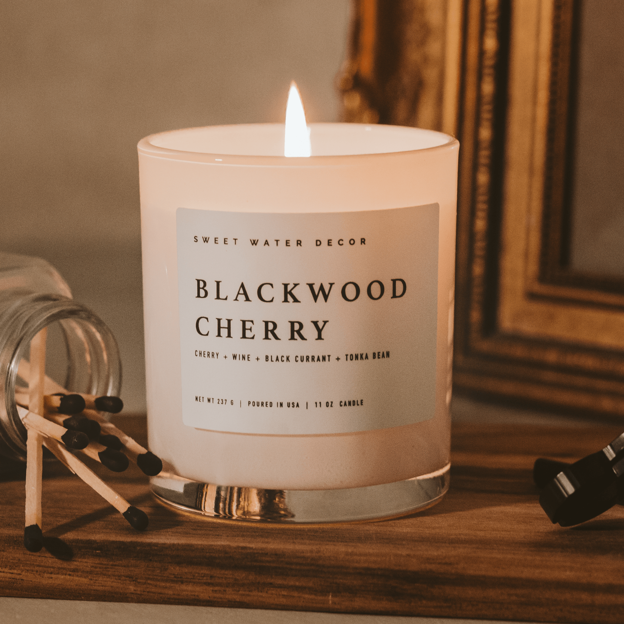 Blackwood Cherry Soy Candle - White Jar - 11 oz in - Candles photo
