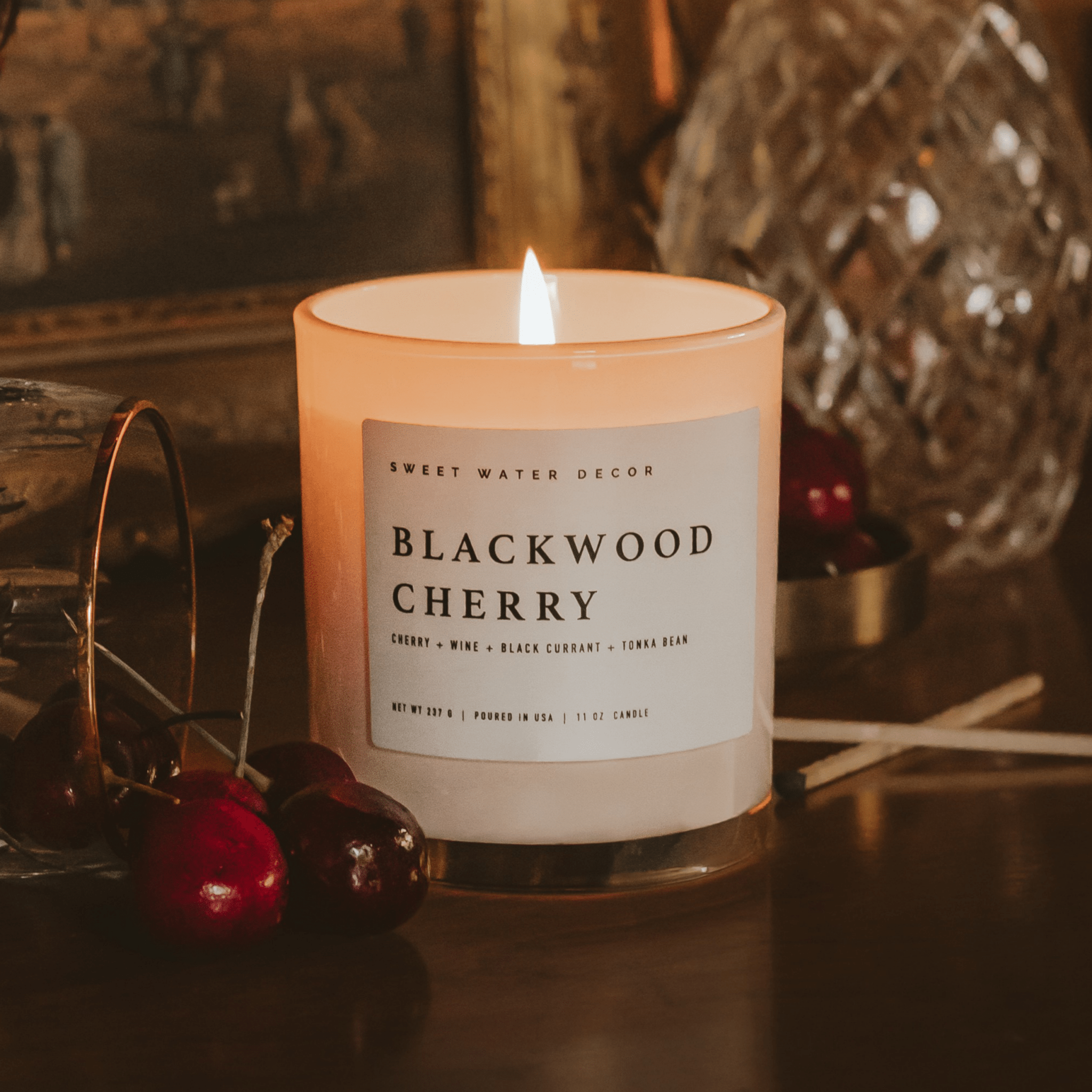 Blackwood Cherry Soy Candle - White Jar - 11 oz in - Candles photo