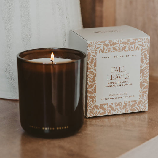 Fall Leaves Soy Candle - Boxed Amber Tinted Glass Jar - 12 oz in - Candles photo