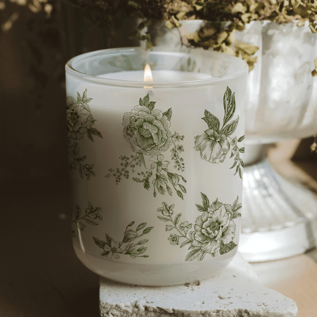 Green Delft Soy Candle - White Translucent Tinted Glass Jar - 12 oz in - Candles photo