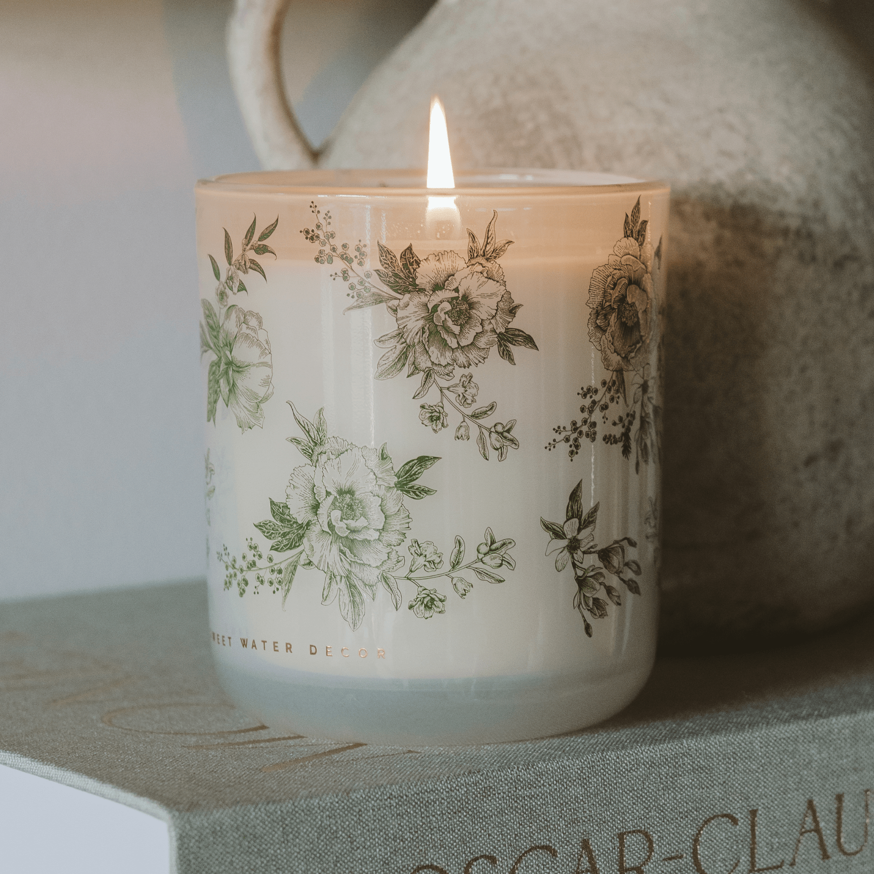 Green Delft Soy Candle - White Translucent Tinted Glass Jar - 12 oz in - Candles photo