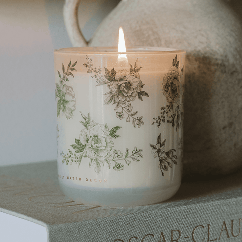 Green Delft Soy Candle - White Translucent Tinted Glass Jar - 12 oz in - Candles photo