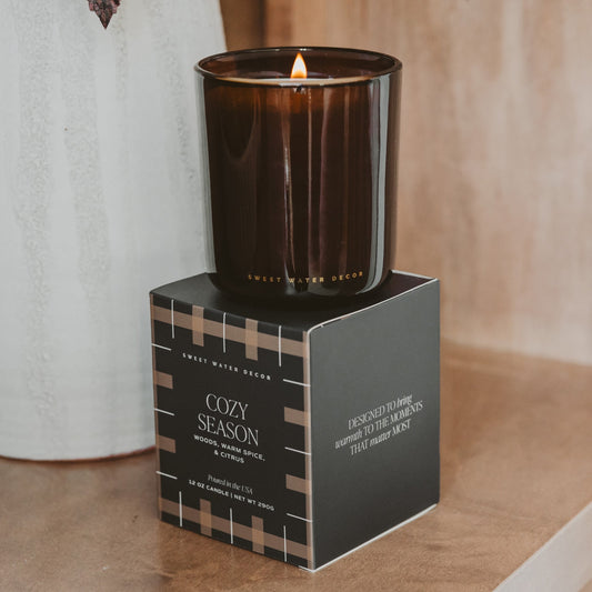 Cozy Season Soy Candle - Boxed Amber Tinted Glass Jar - 12 oz in - Candles photo