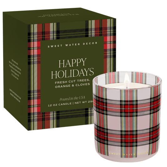 Happy Holidays Soy Candle - Boxed Tinted Glass Jar - 12 oz (Christmas) -