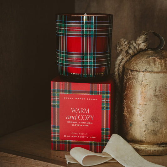 Warm and Cozy Soy Candle - Boxed Tinted Glass Jar - 12 oz -