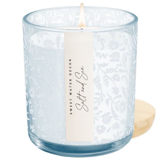 Salt and Sea Soy Candle - Blue Tinted Glass Jar - 12 oz in - Candles photo