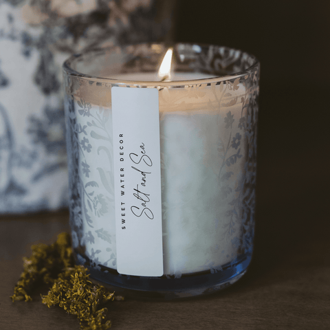 Salt and Sea Soy Candle - Blue Tinted Glass Jar - 12 oz in - Candles photo