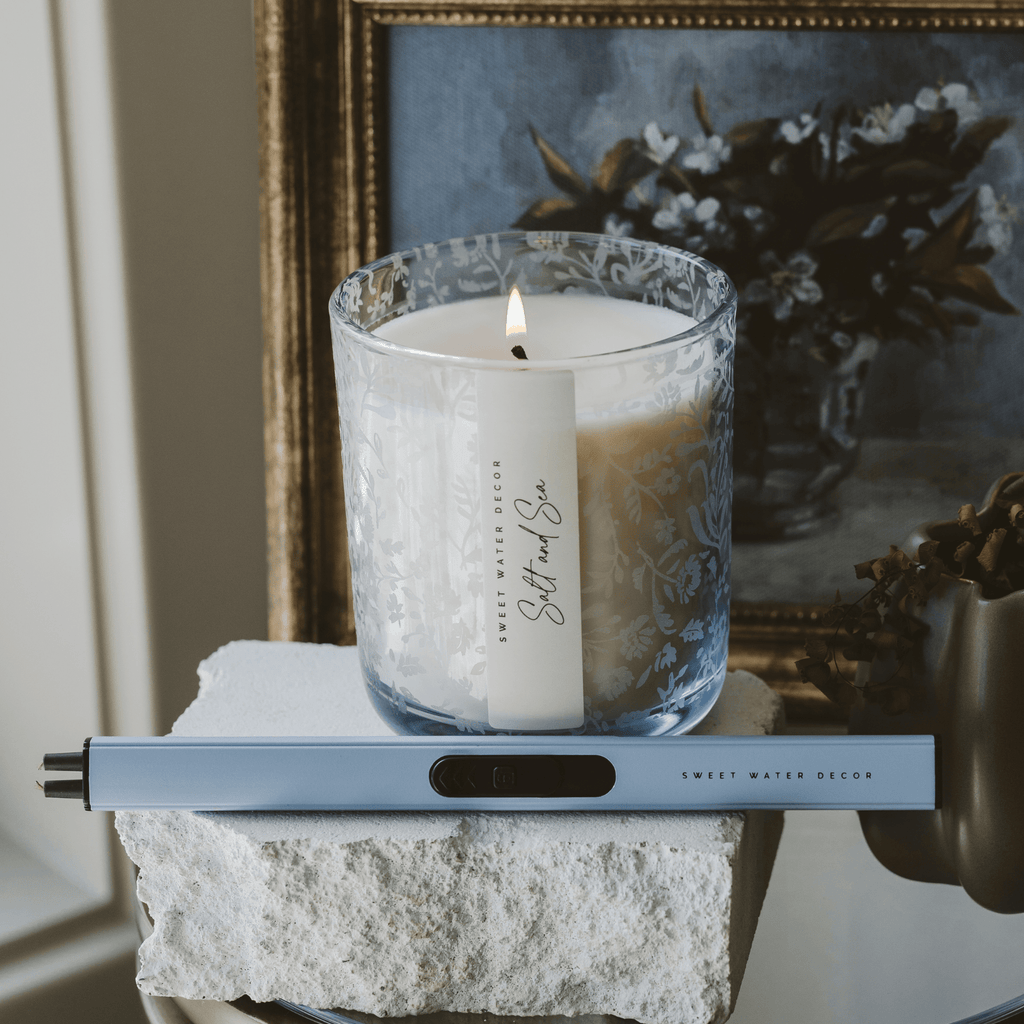 Salt and Sea Soy Candle - Blue Tinted Glass Jar - 12 oz in - Candles photo