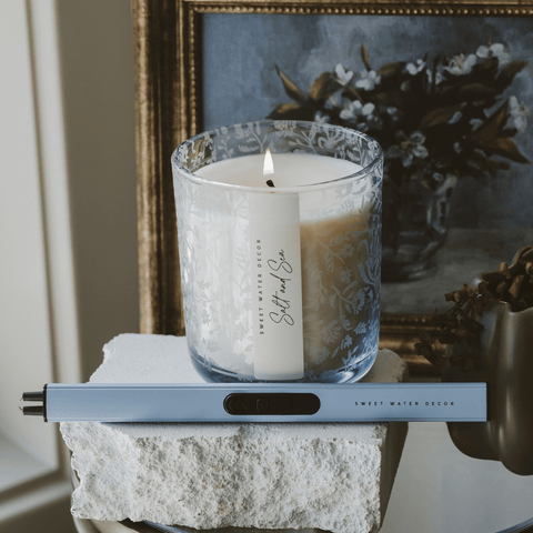 Salt and Sea Soy Candle - Blue Tinted Glass Jar - 12 oz in - Candles photo