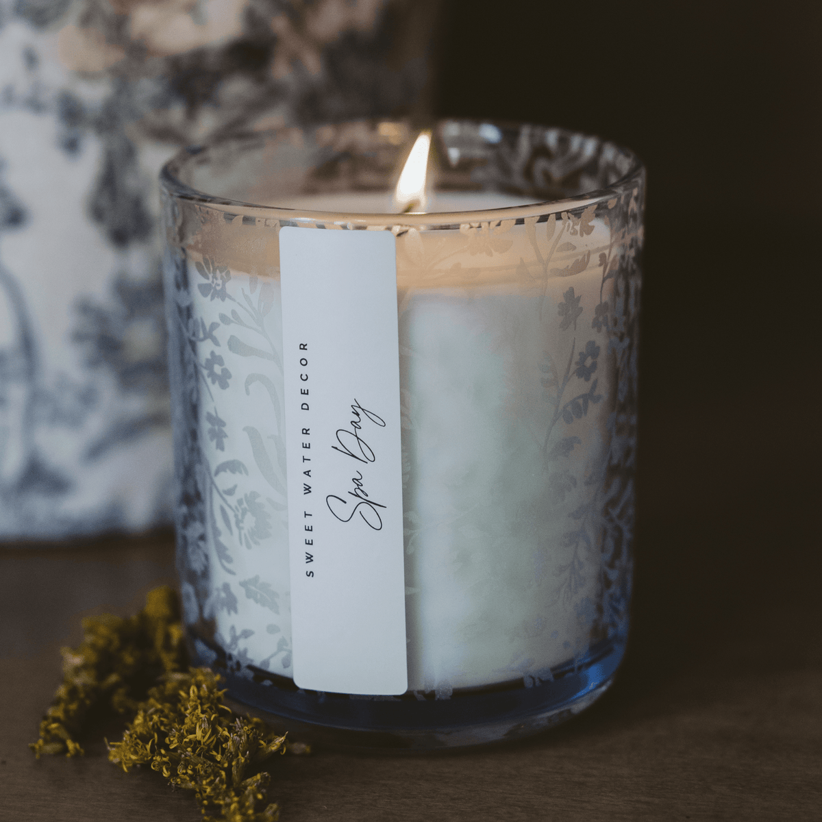 Spa Day Soy Candle - Blue Tinted Glass Jar - 12 oz in - Candles photo