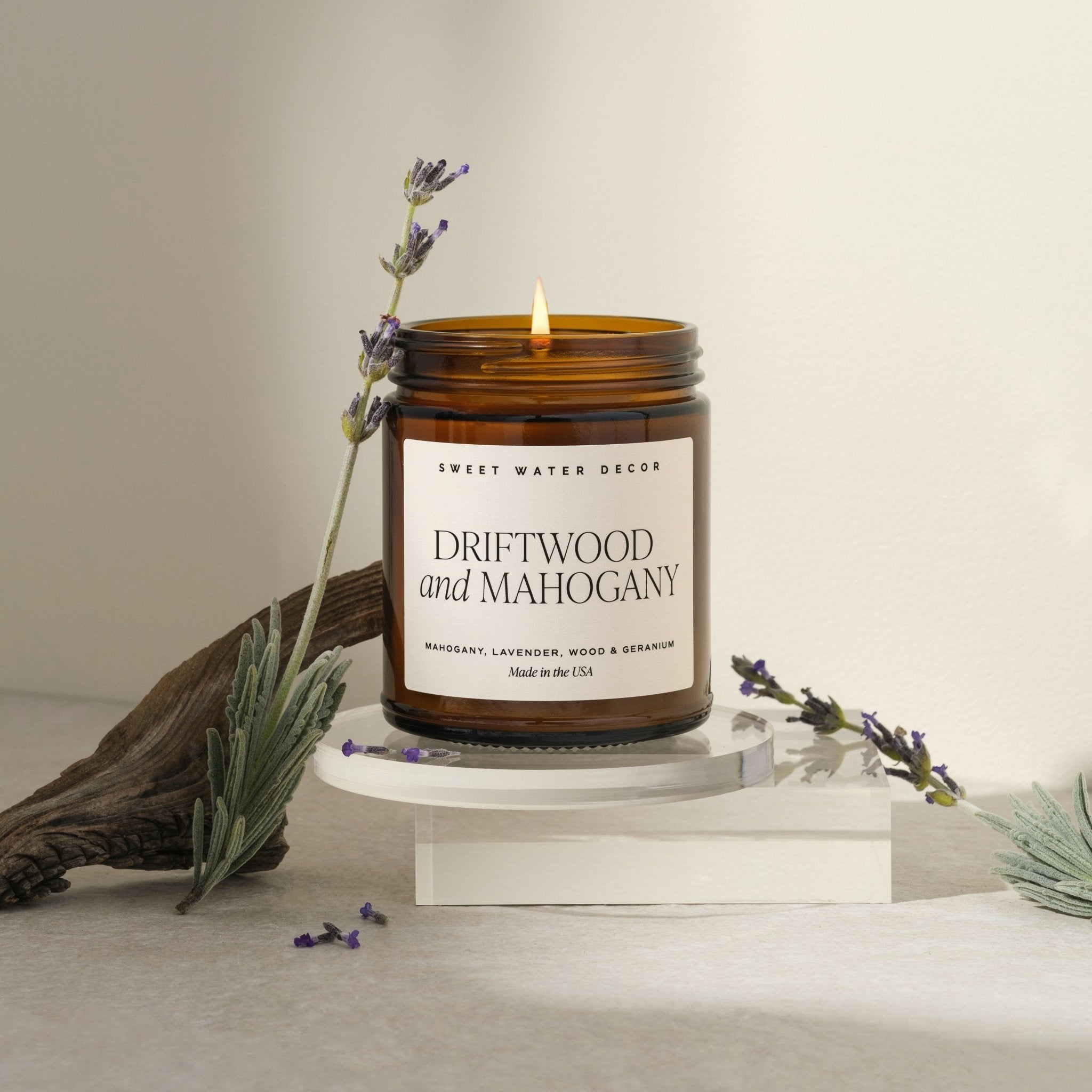 Driftwood and Mahogany Soy Candle - Amber Jar - 9 oz - SwagglyLife Home & Fashion
