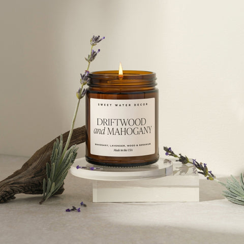 Driftwood and Mahogany Soy Candle - Amber Jar - 9 oz - SwagglyLife Home & Fashion