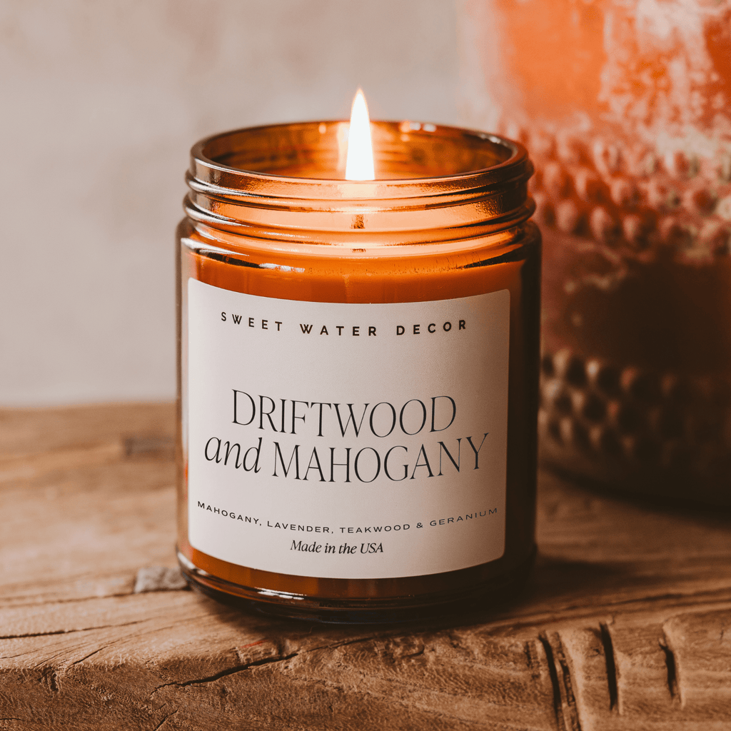 Driftwood and Mahogany Soy Candle - Amber Jar - 9 oz - SwagglyLife Home & Fashion