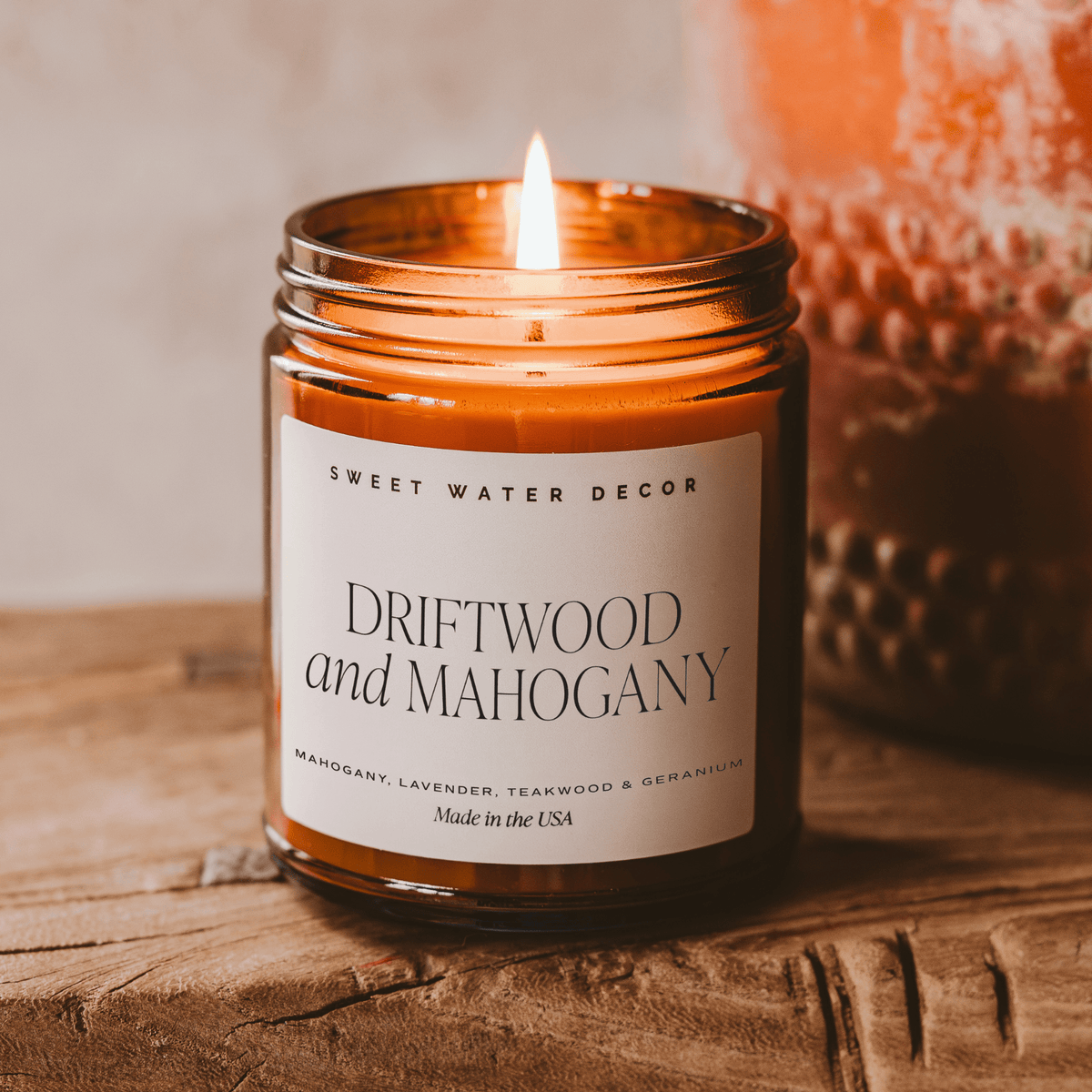 Driftwood and Mahogany Soy Candle - Amber Jar - 9 oz - SwagglyLife Home & Fashion